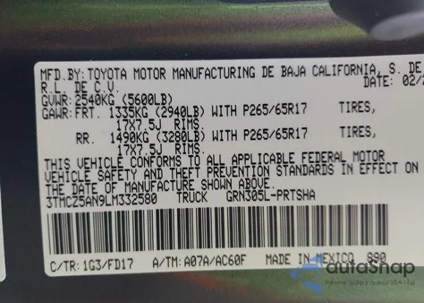 2020 Toyota Tacoma Trd Sport z USA, uszkodzony, nr VIN 3TMCZ5AN9LM332580